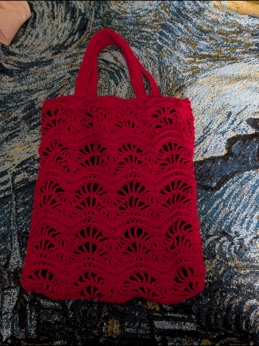 Red Crochet Tote Bag - Handmade Style